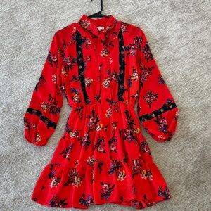 Gianni Bini Red Floral Long Sleeve Dress
